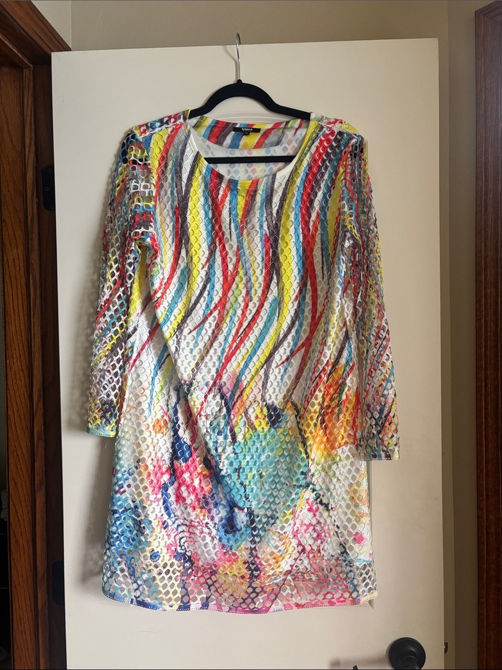 Tesoro Moda Multicolor Striped Mesh Dress